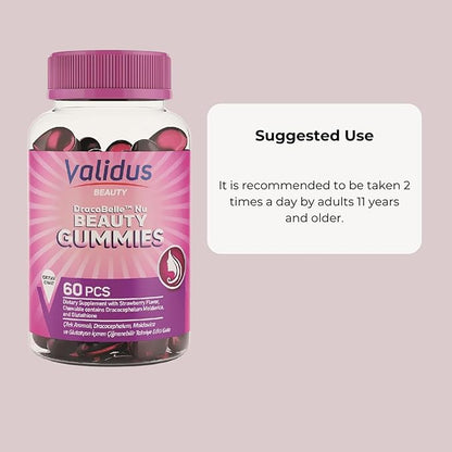 Validus Premium Beauty Gummies for Skin, Hair, Nail Health, Anti-Aging, & Radiant Skin | DracoBelle Nu, Collagen, 1000 Biotin Multivitamin Delicious Berry Flavor, Non-GMO, Lactose Free, & Gluten-Free