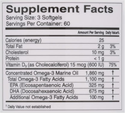 Omega 3 Lemon Minis + Vitamin D3, 1,100 1,100 mg Omega-3 in 600 IU D3, Easy-to-Swallow, Omega-3 Supplement 180 count