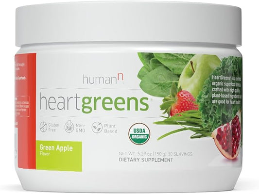 humanN HeartGreens | Superfood Organic Powder with Wheatgrass, Kale, Spinach, and Spirulina, USDA Organic Non-GMO, from The Makers of SuperBeets (Green Apple Flavor, 5.29-Ounce