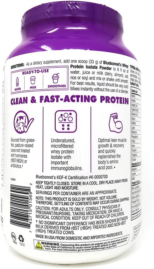 BlueBonnet 100% Natural Whey Protein Isolate Powder, Chocolate, 2 Pound