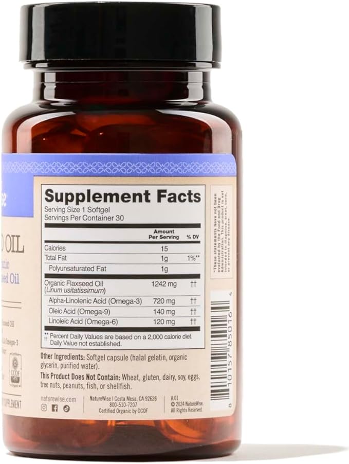 NatureWise Flaxseed Oil 1200mg Softgels 720mg ALA, 3 6 6 9, 9, Supplement 30 Softgels