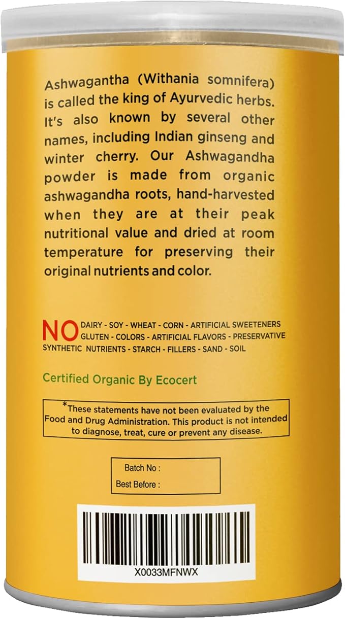 PRIME NATURAL Organic Ashwagandha Root Powder 8oz