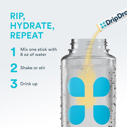DripDrop Hydration - Zero Sugar Passion Fruit - Electrolyte Drink Mix Single Serve Powder Packets | Non-GMO, Gluten Free, Vegan | 32 Sticks