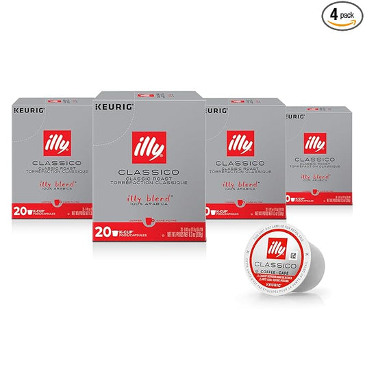 Illy Coffee K Cups - Coffee Pods For Keurig Coffee Maker – Classico Roast - Caramel, Orange Blossom & Jasmine - Mild, Flavorful & Balanced Flavor Pods of Coffee - No Preservatives – 20 Count, 4 Pack