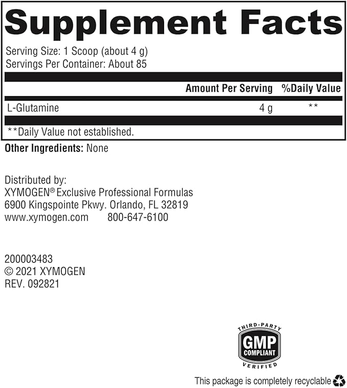 XYMOGEN L-Glutamine Powder Supplement 4000mg L-Glutamine (12 oz 85 Servings)