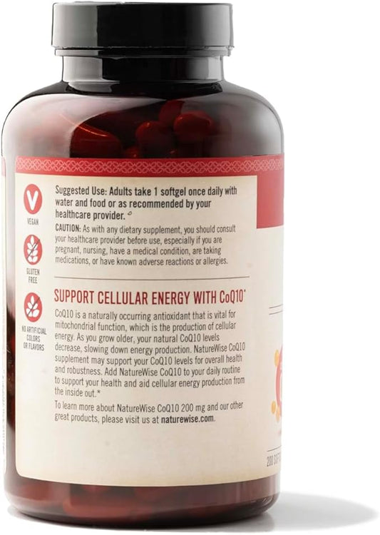NatureWise CoQ10 200mg Softgels, High Potency CoQ10 200mg 200mg Ubiquinone Q10 Supplements 200 Softgels[200-Day Softgels[200-Day Supply]