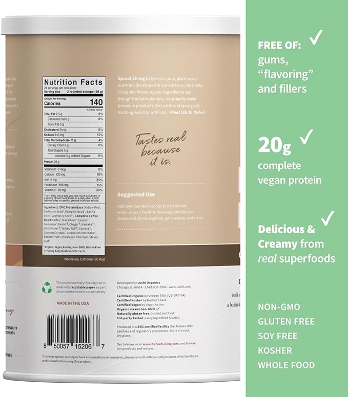Sprout Living, Epic Protein, Plant Based 20 Grams (2 Pound, 24 Servings)
