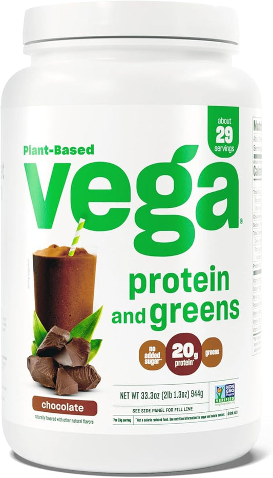 Vega Protein and Greens Protein Powder, Chocolate 20g Plant 2.1bs