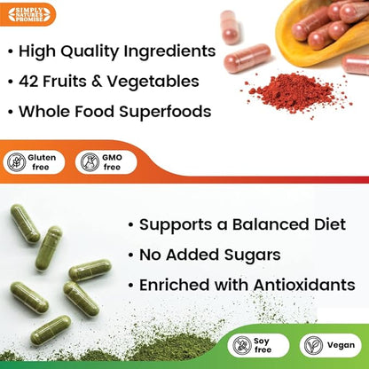 Simply Nature's Promise - Packed with Over 40 Different Fruits & Vegetables - Made with Whole Food Superfoods - with Aloe Vera - 100% Soy Free – 180 Capsules