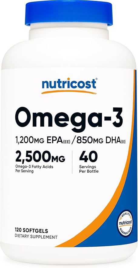 Nutricost Omega 3 Fish Oil 2500MG, 120 120 Softgels (40 Serv) 1200mg EPA 850mg DHA
