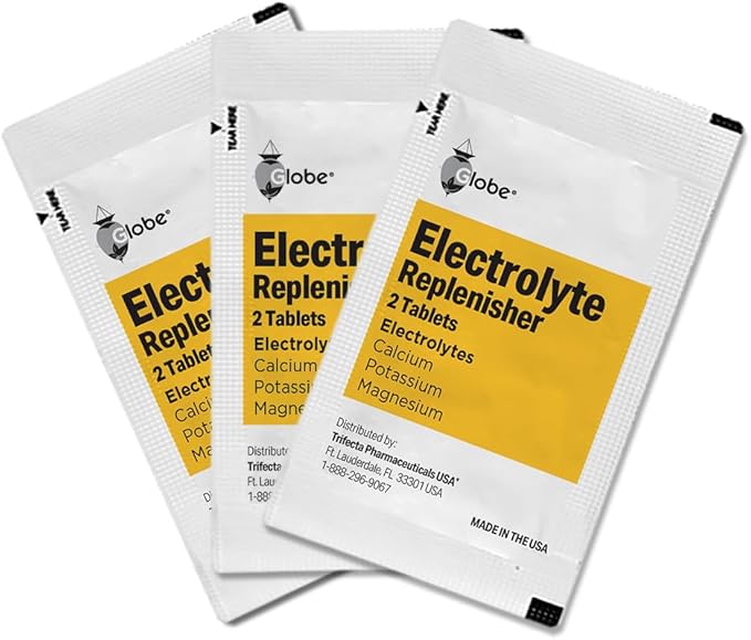 Globe Electrolyte Replacement Tablets for Rehydration, Exercise Recovery, Youth & Adult Athletes, Hiking, Camping, & Sports Recovery and More... 50 Packets of 2 Tablets Each, 100 Count