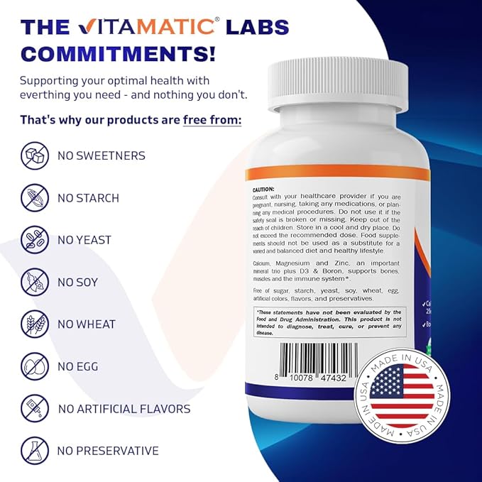 Vitamatic Calcium Magnesium Zinc D3 Boron 365 Coated 1200 mg, 420mg, Zinc 25mg, Vitamin D3 1000 1000 IU, 1 mg