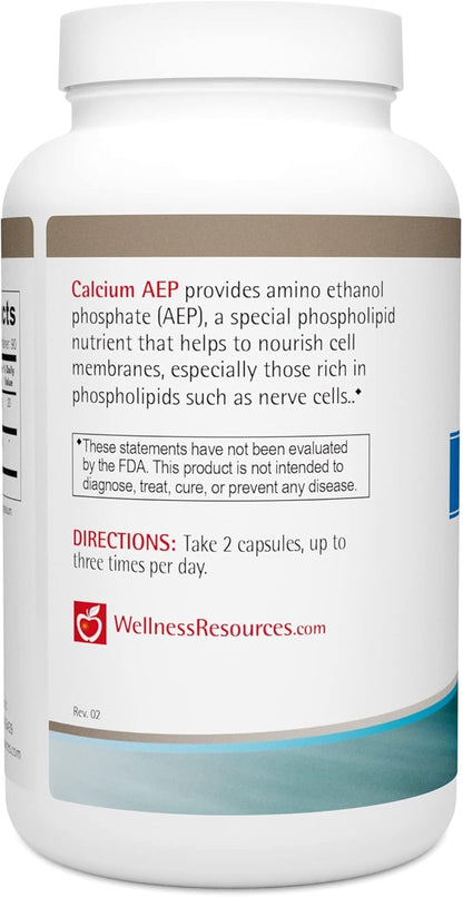 Wellness Resources Calcium AEP - Nerve Support Supplement for Cellular Protection, Longevity, Cell Membrane Health, Myelin Sheath Support - 925mg Ca-2-AEP Per Capsule - 180 Capsules