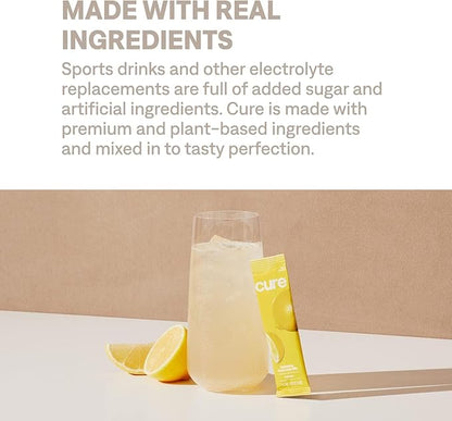 Cure Hydration | Plant-Based Electrolyte Drink Mix | No Added Sugar | FSA & HSA | Dehydration Relief Powder Made with Coconut Water | Non-GMO | Vegan | 28 Servings Jar - Lemonade