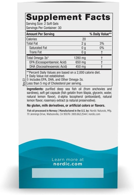 Nordic Naturals Ultimate Omega in Fish 60 Soft 1280 mg Omega-3 - 30 Servings