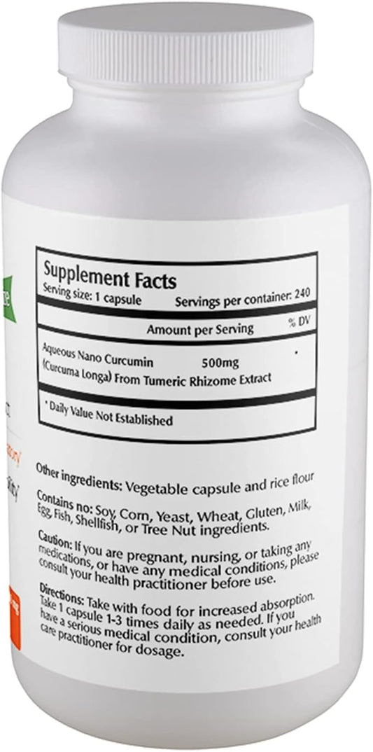Nano Curcumin Capsules — 500 mg 240 Veggie 8 Months