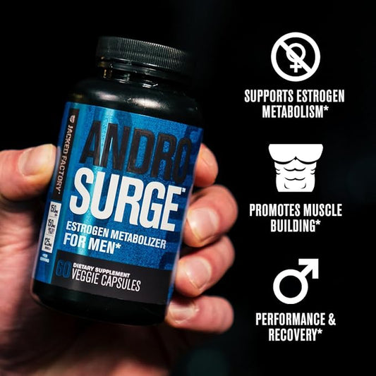 Androsurge Estrogen Blocker for Men - Natural Testosterone Booster for Men & Estrogen Metabolizer with Tongkat Ali, DIM, Long Jack & More - Test Booster & Muscle Builder - 60 Count