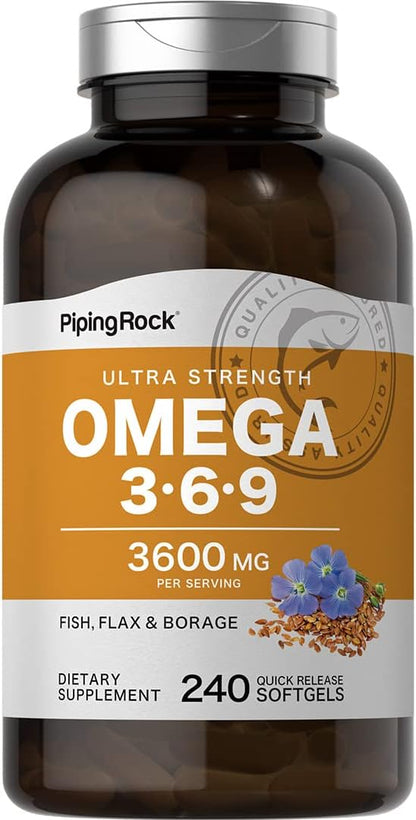 Piping Rock Omega 3 6 9 Supplements 3600mg | 240 Softgel
