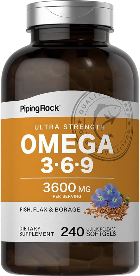 Piping Rock Omega 3 6 9 Supplements 3600mg | 240 Softgel