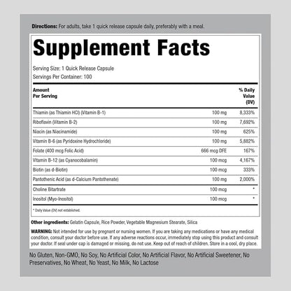 Piping Rock Vitamin B-100 Complex 100 Capsules B12, B1, B1, B2, B2, B6 B6 |