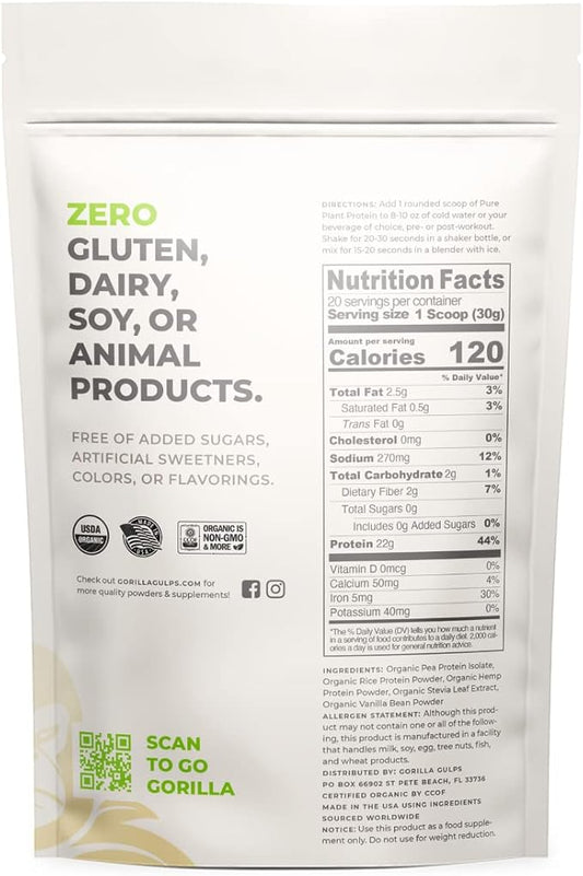100% Organic Pure Plant Protein Powder 20 Servings