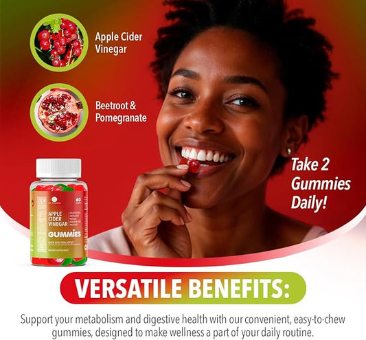 Dr. Robaina Apple Cider Vinegar Gummies – Supports Metabolism & Digestive Health – Vegan, Non-GMO, Gluten-Free – Made in USA