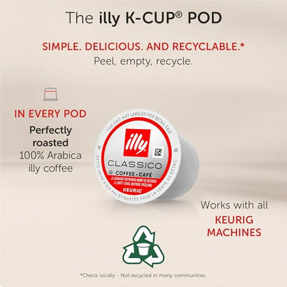 Illy Coffee K Cups - Coffee Pods For Keurig Coffee Maker – Classico Roast - Caramel, Orange Blossom & Jasmine - Mild, Flavorful & Balanced Flavor Pods of Coffee - No Preservatives – 32 Count, 4 Pack