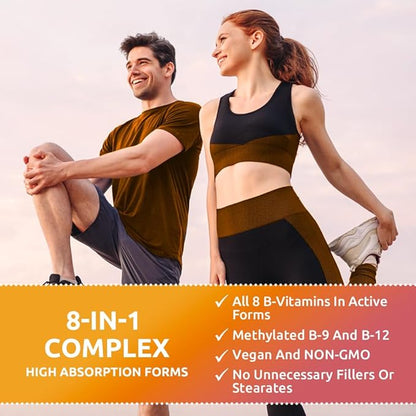 Vitamin B-Complex - All B Vitamins B12, B6, B6, B9 B9 Folic 90 Vegan