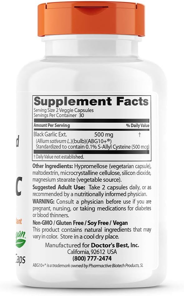 Doctor's Best Black Garlic Extract ABG10+ 250mg Supports 60 Count