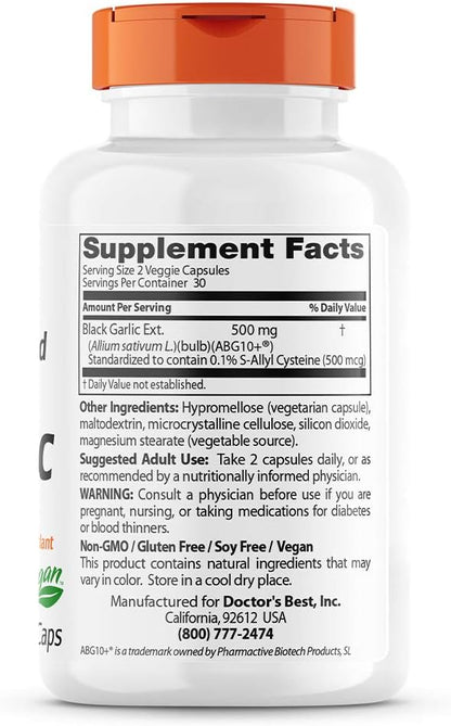 Doctor's Best Black Garlic Extract ABG10+ 250mg Supports 60 Count