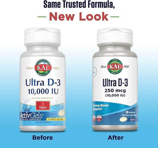 KAL Ultra Vitamin D3 10000 IU (250 mcg), 90 Serv, 90 Softgels