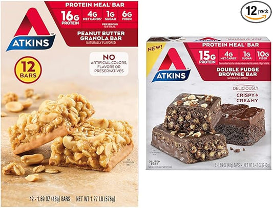 Atkins Peanut Butter Granola Protein Meal 16g and 15g Protein, 1g Sugar, 12 and 5 Count