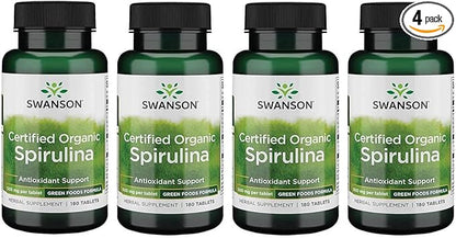 Swanson Certified Organic Spirulina 500 mg 180 Tabs 4 Pack