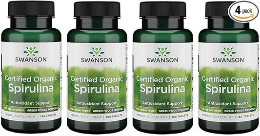 Swanson Certified Organic Spirulina 500 mg 180 Tabs 4 Pack