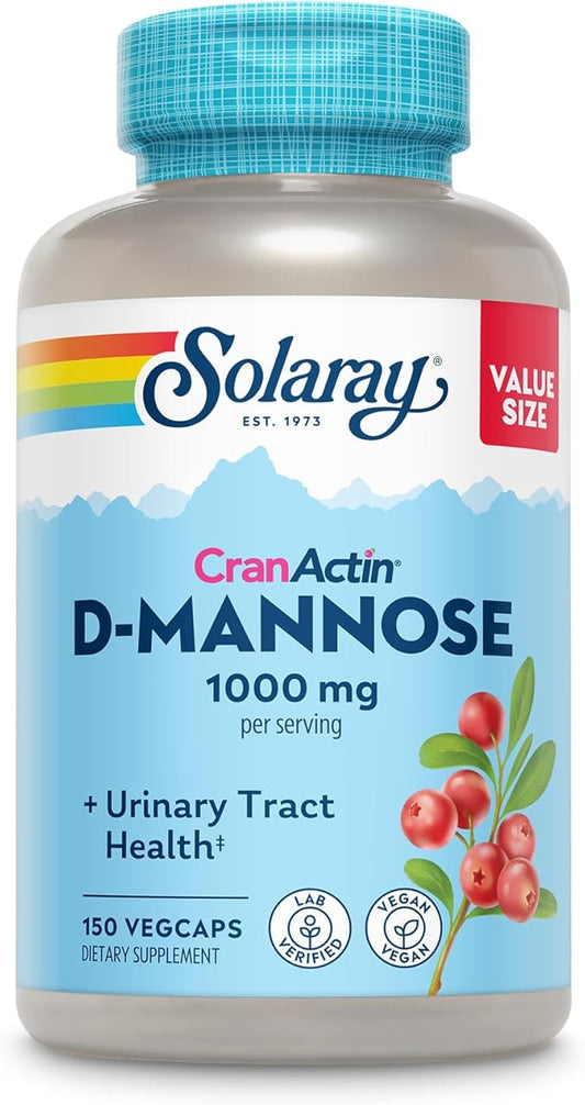 Solaray D-Mannose 1000mg with CranActin Cranberry Extract 60 Day 75 Serv, 150 VegCaps