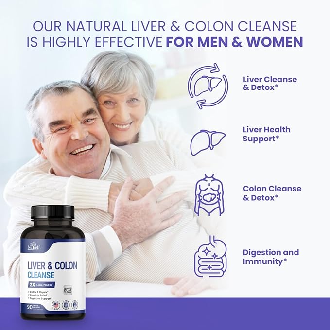 Liver Detox & Colon Cleanse - 2X Stronger Cleanse - Liver Cleanse Detox & Repair - Colon Cleanser & Detox - Premium Liver Support Supplement - Men & Women - Vegan 90 Capsules