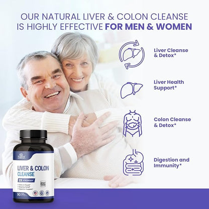 Liver Detox & Colon Cleanse - 2X Stronger Cleanse - Liver Cleanse Detox & Repair - Colon Cleanser & Detox - Premium Liver Support Supplement - Men & Women - Vegan 90 Capsules