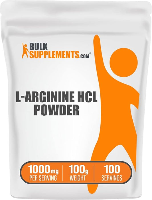 BulkSupplements.com L-Arginine HCl Powder - L-Arginine 1000mg, Arginine Supplement - Nitric Oxide Supplement, Nitric Oxide Powder - Pure & Gluten Free, 1000mg per Serving, 100g (3.5 oz)