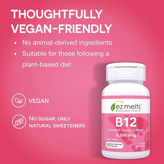 EZ Melts B12 Sublingual Vitamin 2,500 3-Month Supply