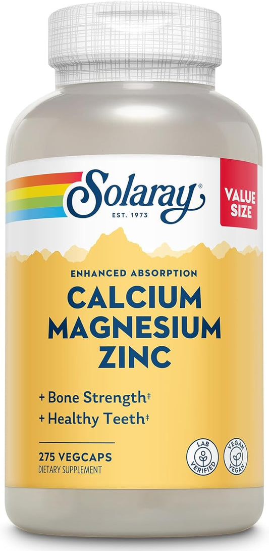 SOLARAY Calcium Magnesium Zinc Supplement 1000mg, Magnesium 500mg - 60 Day 68 Servings, 275 VegCaps