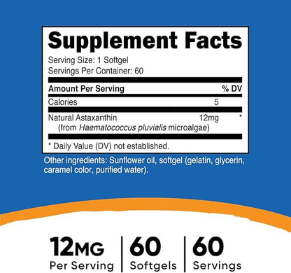 Nutricost Astaxanthin 12mg, 60 Softgels (2 Month