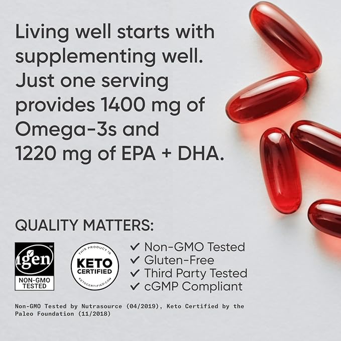 Sports Research Keto Omega Fish Oil with Wild Sockeye Salmon, Antarctic Krill Oil, Astaxanthin & Coconut MCT Oil - 1200mg of EPA & DHA per Serving | Keto Certified & Non-GMO Verified (120 Softgels)