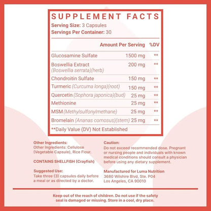 Luma Nutrition Glucosamine Chondroitin MSM 90 Capsules