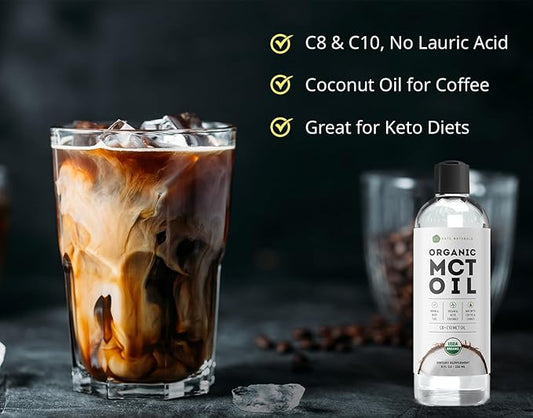 Kate Naturals MCT Oil for Coffee. Pure Coconut MCT C8 and C10 Oil (8oz, Organic, Unflavored)