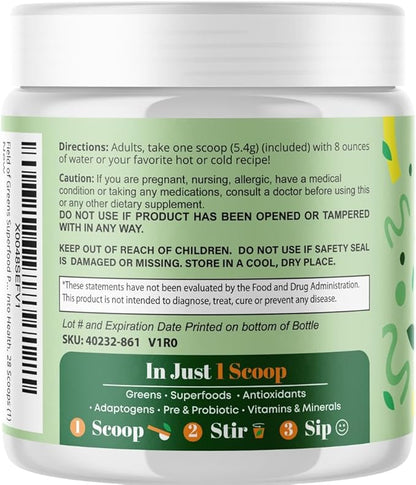 Field of Greens Superfood Powder with Organic Spirulina, Chlorella, Beet Root Powder - Bacillus Coagulans Probiotic, A Plant-Based Mix Supporting Gut Health, Immunity, Bloom into Health, 28 Scoops (1)
