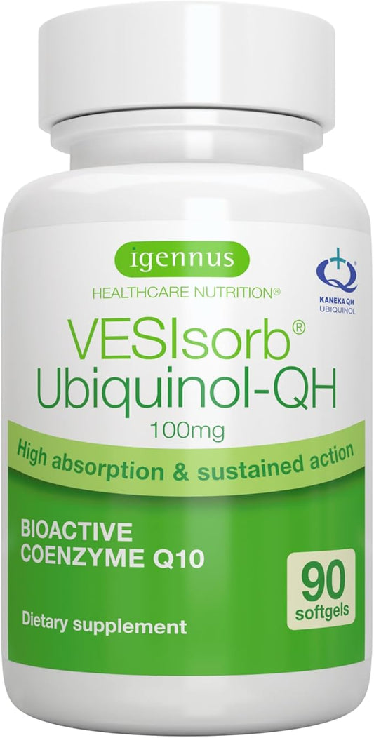 Advanced VESIsorb Ubiquinol-QH, Superior CoQ10 100mg, Kaneka QH, 90 Softgels, Fast-Acting & High Absorption, for Heart Health, Energy, Fertility, 3-Month Supply, by Igennus