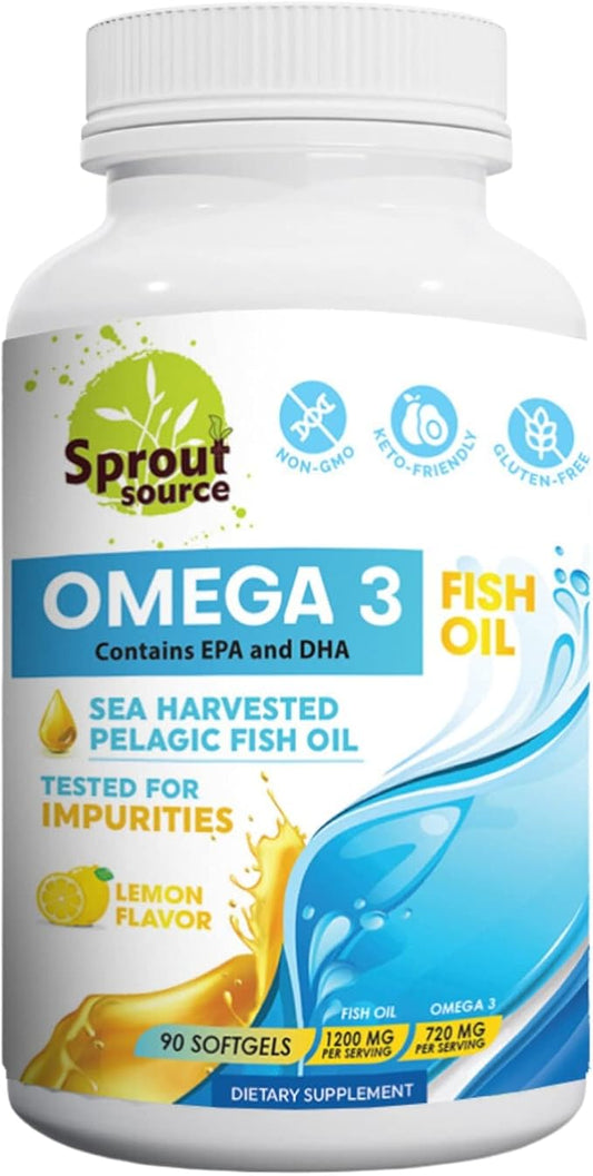 Sea-Harvested Pelagic Omega-3 Fish Oil 1200mg, 90-Day 90-Day Supply 90 Softgels