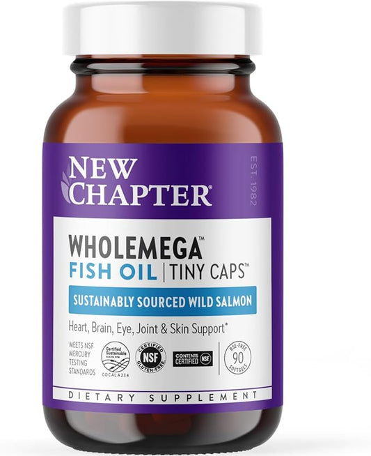 New Chapter Wholemega Fish Oil Supplement Omega-3 + D3 + 90 ct 500mg Softgels