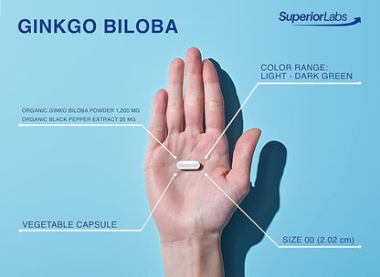Superior Labs - Organic Ginkgo Biloba 1200mg, 120 120 Vegetable