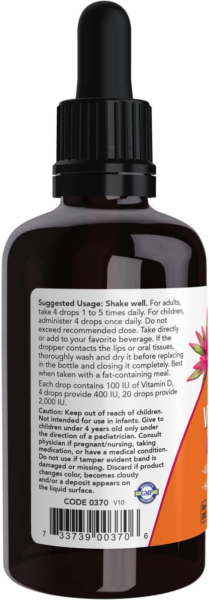 NOW Supplements, Liquid Vitamin D-3, Strong 2-Ounce (Pack 2)